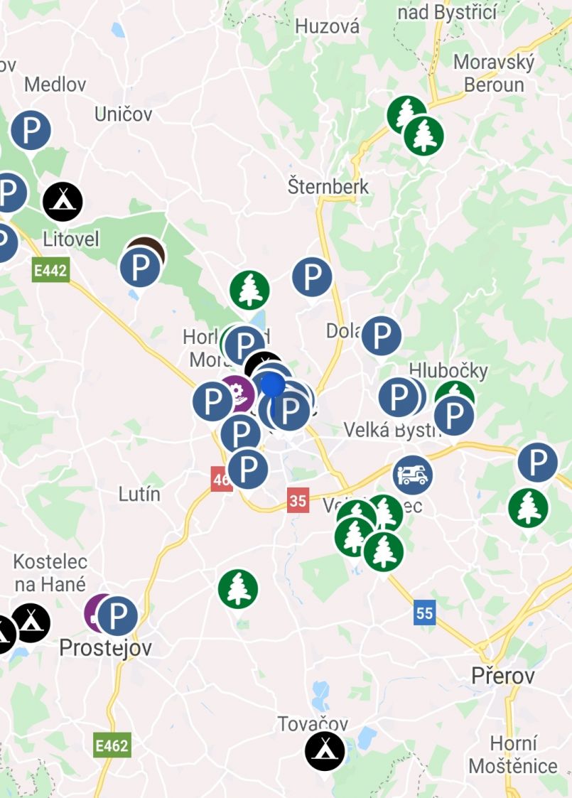 Možnosti parkování na noc kolem Olomouce
