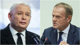 Dva nejviditelnější představitelé prezidentských kampaní: Jarosław Kaczyński (vlevo) a Donald Tusk (vpravo)