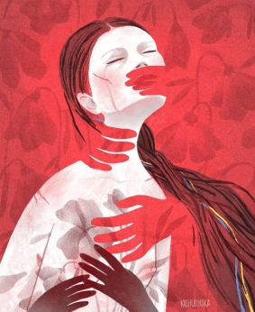 Ilustrace umělkyně Marty Koshulinske ke 40. dni války na počest znásilněných žen na Ukrajině