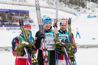 Medailisté ze závodu na 15 kilometrů klasickou technikou na mistrovství světa v Lahti. 