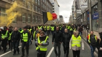 Pochod protestujících ulicemi Bruselu
