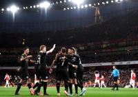 Hráči Man. City radující se po vstřelené brance proti Arsenalu